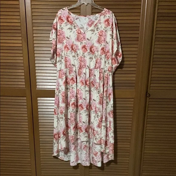 4X Cottagecore Lightweight Floral Hi-Low Pink and White Dress - Picture 2 of 5